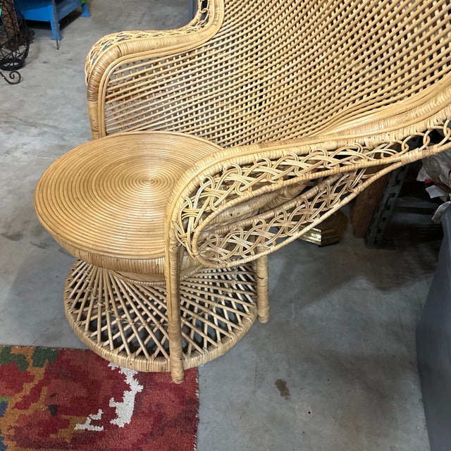 Wood Large Vintage Boho Chic Sturdy Wicker Intricate Peacock Chair For Sale - Image 7 of 8