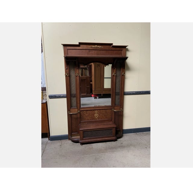 Antique Art Nouveau Wardrobe with Clothes Rack and Chest, 1910 For Sale - Image 9 of 9