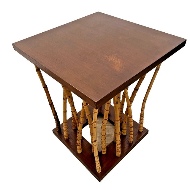 Mid-Century Side Table Hollywood Regency Bamboo & Wood Forest-Base For Sale - Image 4 of 12