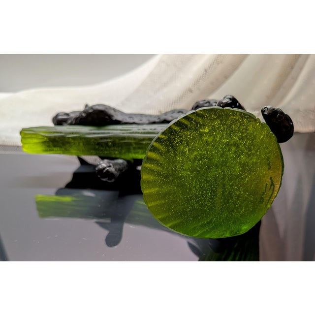Late 20th Century Daum France Pate De Verre Glass Black Panther in Green Tree For Sale - Image 11 of 16