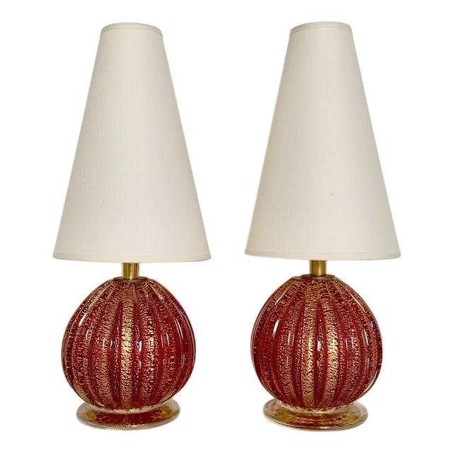 Murano Glass Table Lamps by from Barovier & Toso, Italy, 1940s, Set of 2 For Sale