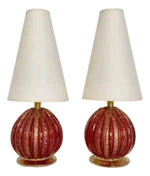 Murano Glass Table Lamps by from Barovier & Toso, Italy, 1940s, Set of 2