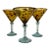 Vintage Hand-Blown Tortoise Shell Pattern Blue Stem Martini Glasses - Set of 3 For Sale