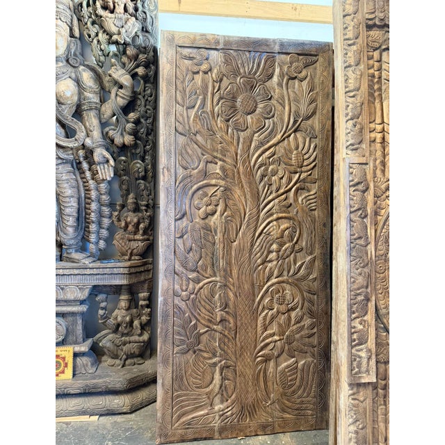 Wood Hand-Carved Sunflower & Botanical Wood Door Panel | Rustic Farmhouse Barn Door Decor 84x36 For Sale - Image 7 of 8