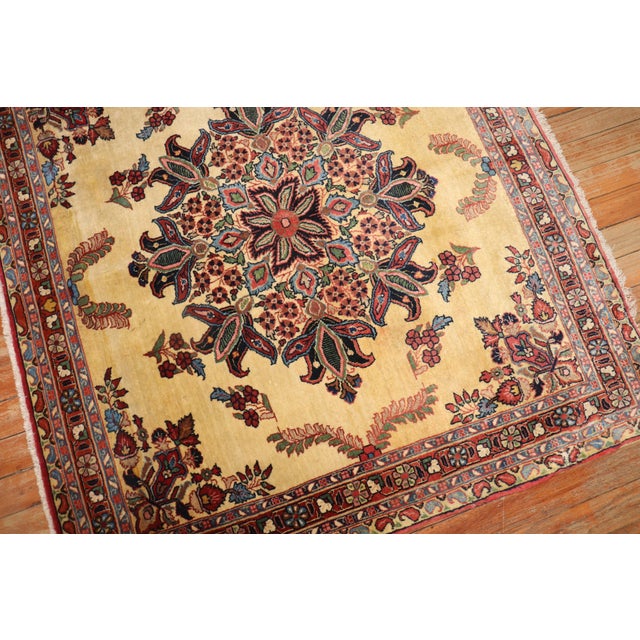 Textile Early 20th Century Zabihi Collection Ornate Square Yellow Ground Sarouk Rug - 3'3" x 3'6" For Sale - Image 7 of 8