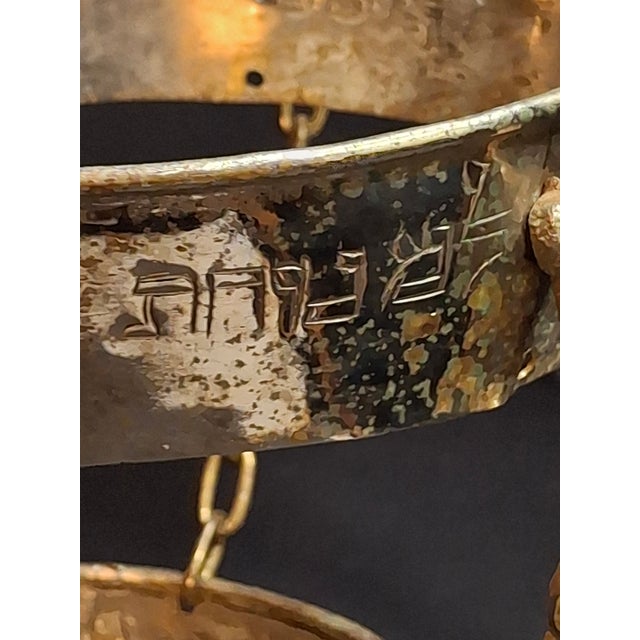 Late 19th Century Judaica Silver Plated Bronze Ner Tamid Synagogue Memorial Hanging Lamp Frame Eternal Light For Sale - Image 10 of 18