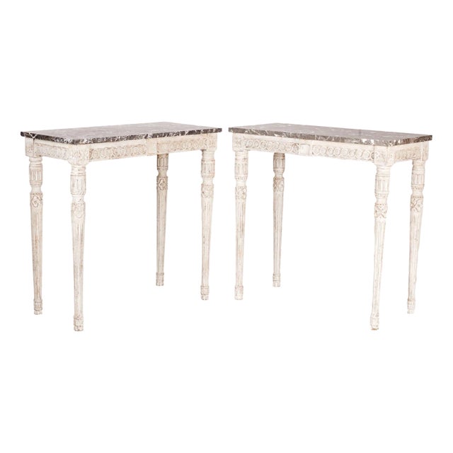 Pair of Swedish Gustavian Marble Top Pier Tables, C. 1790 For Sale