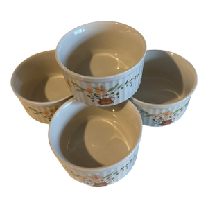 Vintage 1980 Countryside Stoneware Collection Souffle/Ramekin Dessert Dish Floral Basket - Set of 4