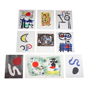 Vintage Mid 20th Century Modern Abstract Joan Miro Lithographs - Set of 9