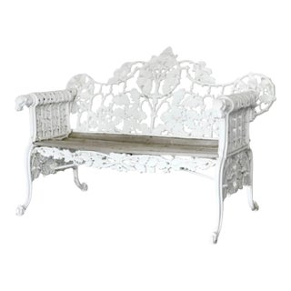 Antique Coalbrookdale Style White Iron Bench For Sale