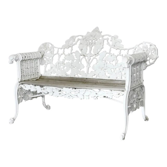 Cast Iron Garden Bench White Outdoor Patio Coalbrookdale Style For Sale