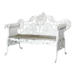 Cast Iron Garden Bench White Outdoor Patio Coalbrookdale Style