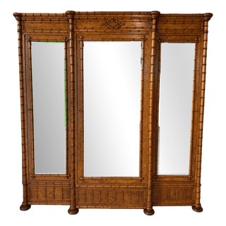 Antique Faux Bamboo Wardrobe with Mirror, Late 19th Century For Sale