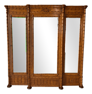 Antique Faux Bamboo Wardrobe with Mirror, Late 19th Century