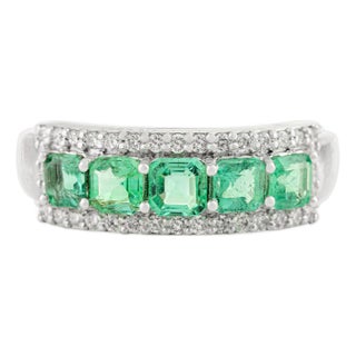 14k Gold Square Cut Emerald Bridal Stacking Band With Real Diamonds Ring Size 7 For Sale