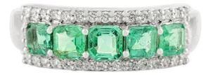 14k Gold Square Cut Emerald Bridal Stacking Band With Real Diamonds Ring Size 7
