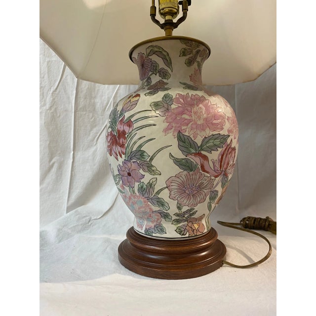 Wood Vintage Floral Porcelain Table Lamp For Sale - Image 7 of 10
