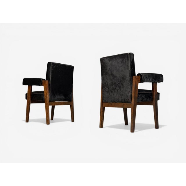 Pierre Jeanneret, Advocate Armchairs, Black Cowhide, Teak, Chandigarh, 1960s For Sale - Image 10 of 10