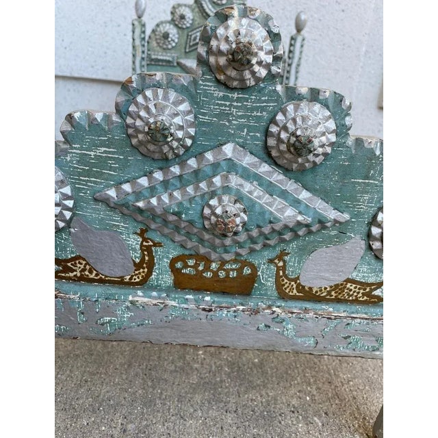 Tramp Art Folk Art Dog Bed With Silver And Blue Paint For Sale - Image 12 of 12