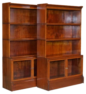 Antique Hardwood Satinwood & Walnut Legal Bookcases from William Baker Co., Set of 2