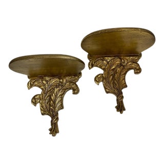 Pair of 1950s Prince of Wales Gilt Gold Wall Scones Brackets For Sale