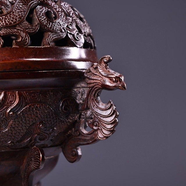 Mid 20th Century Vintage Bronze Tripod Censer With Dragon Motif - 28cm For Sale - Image 5 of 9
