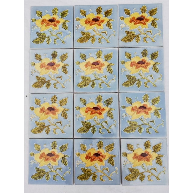 Art Nouveau Glazed Yellow Rose Tile from Belga, 1930s For Sale - Image 12 of 13