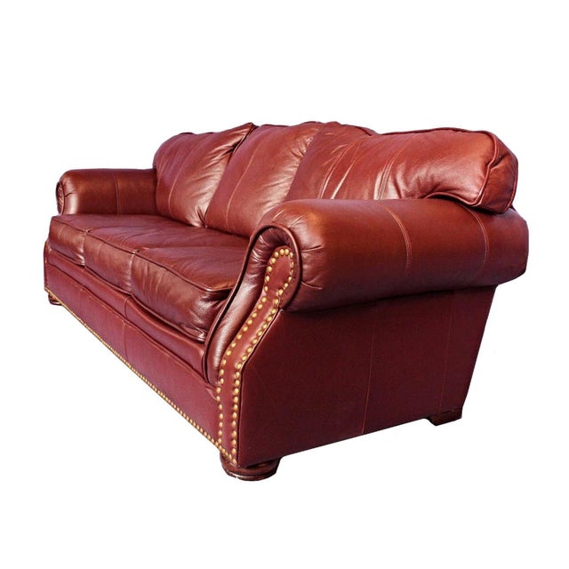 Transitional Brown Genuine Leather Nailhead Sofa Chairish