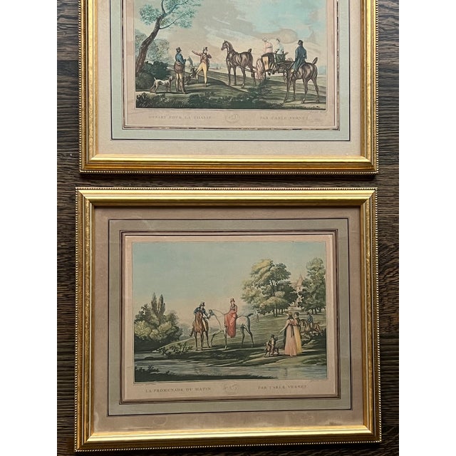 Beautiful pair of antique hand colored French lithographs professionally framed by The Studio Shop gallery in Burlingame,...