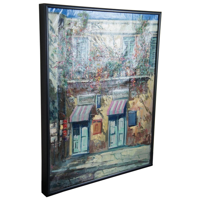 Italian Street Scene by Andre Andreoli Featuring a tobacco and stationary shop below a flower covered balcony. Canvas...