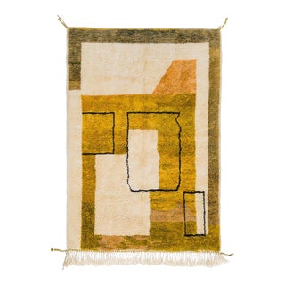 Modernist Color-Block Hand-Knotted Moroccan Wool Rug | 9'11" X 6'9" | One of a Kind For Sale