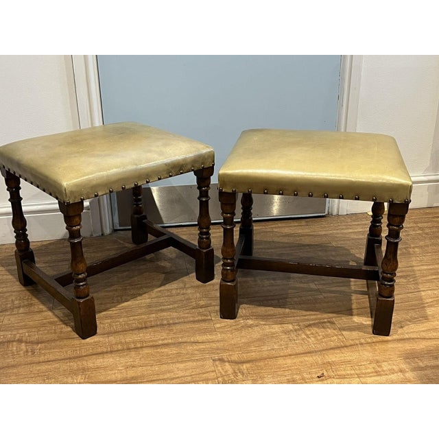 Stools in Leather and Oak For Sale - Image 5 of 7