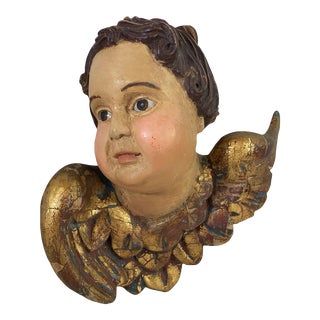 Old Italian Craved Wall Hanging Angel /Putti/Cherub 10" H For Sale