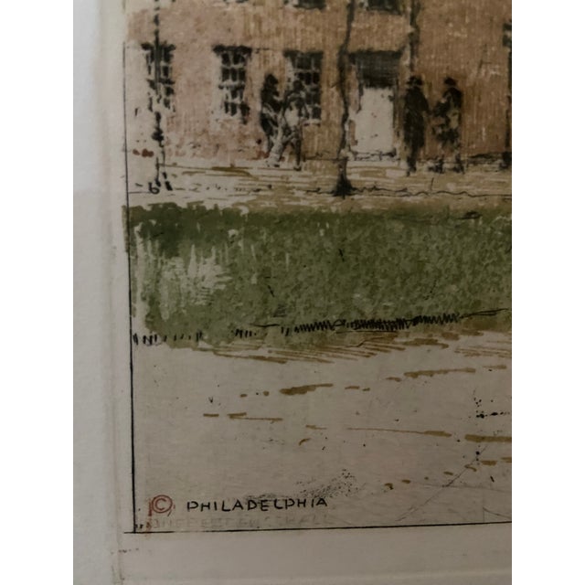 1920s 1920s Philadelphia's Independence Hall Original Etching in Color, Framed For Sale - Image 5 of 7