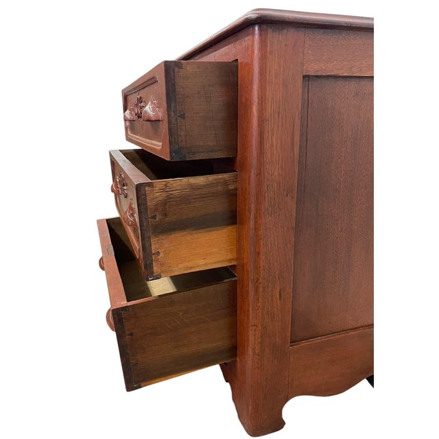 1970s French Provincial Style Three-Drawer Chest With Carved Leaf Motifs and Dovetail Joinery For Sale - Image 9 of 9