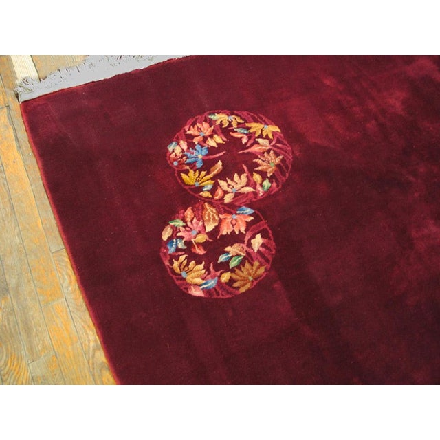 1930s Red Burgundy Minimalist Antique Chinese Art Deco Rug 6' X 8'9" Handknotted Wool Carpet For Sale - Image 4 of 5