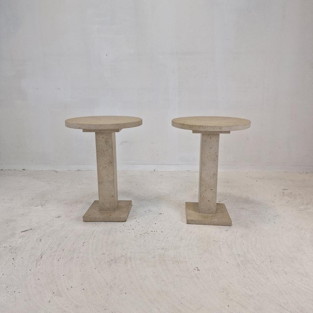 Italian Travertine Pedestals or Side Tables, 1980s, Set of 2 For Sale - Image 11 of 18