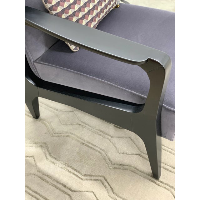 Art Deco Style Black Ebony Finish and Grey Cotton Velvet Atena Armchair by Casa Botelho For Sale - Image 9 of 11