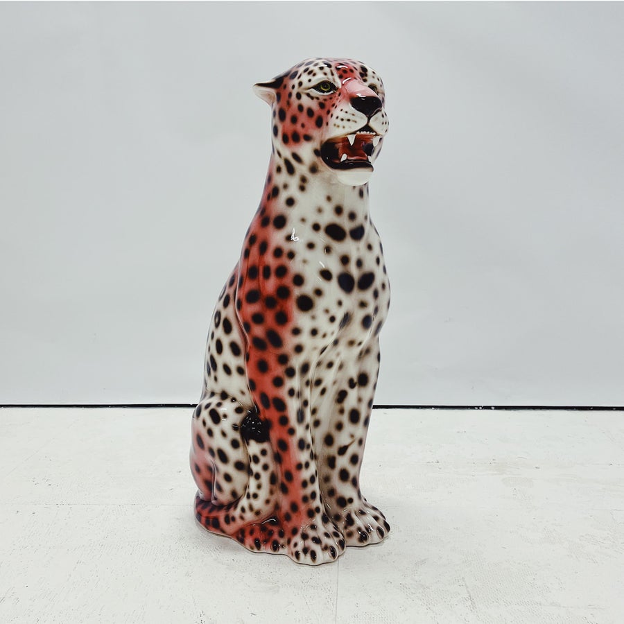 『 Pink Leopard family 』by Zuberi 60*60cm leopard-statue-ceramic-pink-