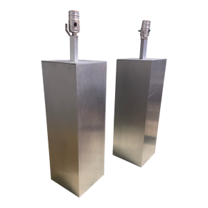 1970s Pair of Vintage Platinum Metal Table Lamps