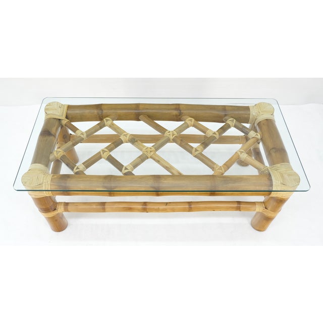 Thick Bamboo 22x46" Rectangle Glass Top Coffee Table Mid Century Modern MINT For Sale - Image 14 of 16