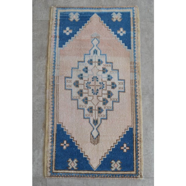 Shabby Chic Hand Knotted Door Mat, Entryway Rug, Bath Mat, Kitchen Decor, Small Rug, Turkish Rug - 1′11″ × 3′7″ For Sale - Image 3 of 6