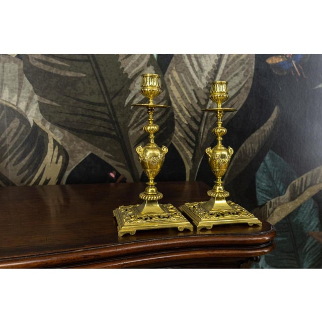 Gold French Neoclassical Bronze Candlesticks, 1930s, Set of 2 For Sale - Image 8 of 18