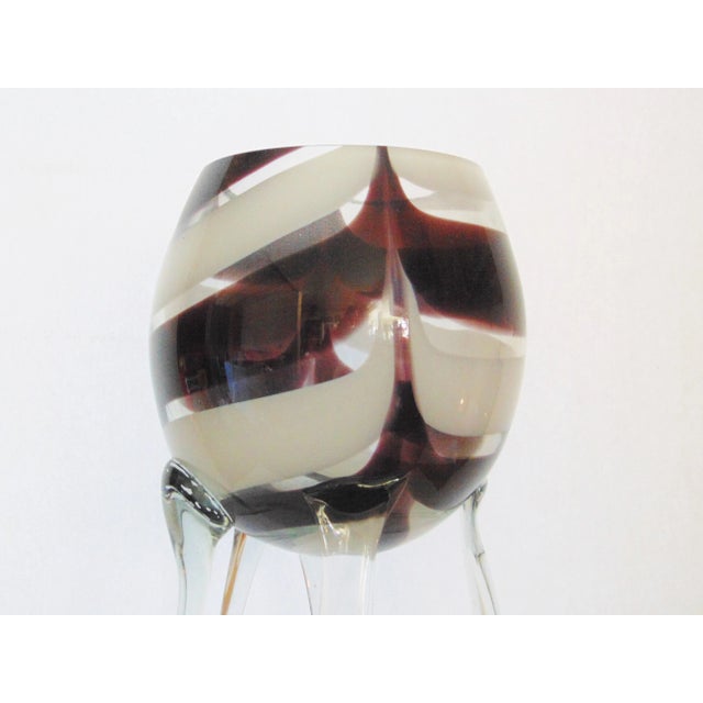 Mid century art glass vase made in Poland, Freeform design, clear white and amethyst glass