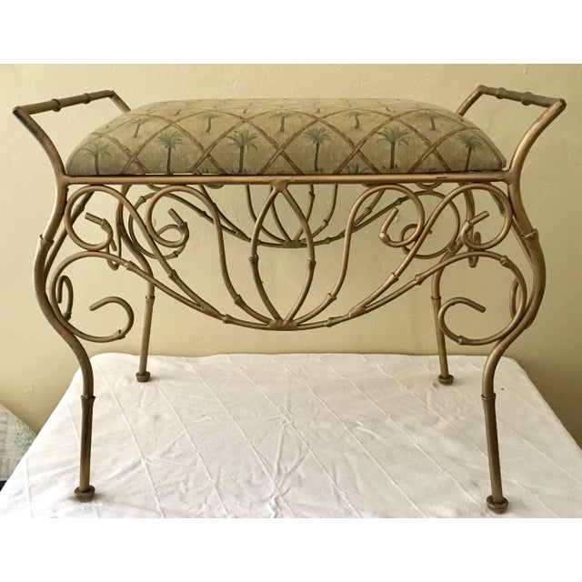 Hollywood Regency Vintage Wrought Iron Italian Boudoir Hollywood Regency Style Vanity Bench For Sale - Image 3 of 5