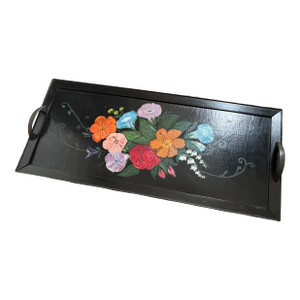 Mid 20th Century Folk Art Hand Painted Floral Tray