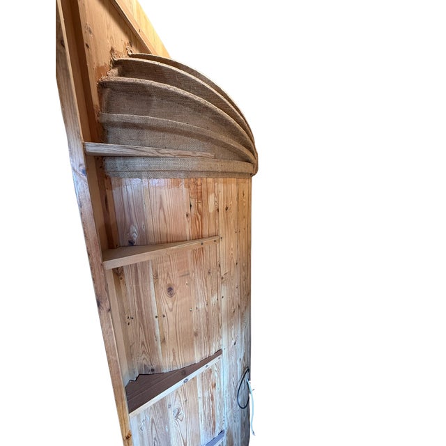 American 1950s Solid Wood Rustic Corner Hutch Cabinet W/ Arched Top & Lower Storage For Sale - Image 3 of 3