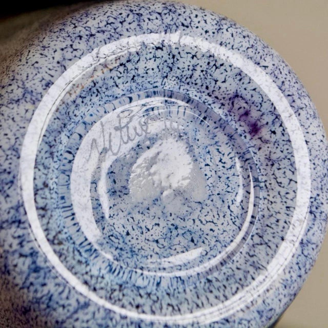 Vitrix Glass Vase 1992 – Purple Rim Speckled White Studio Art Glass, Signed For Sale - Image 4 of 5