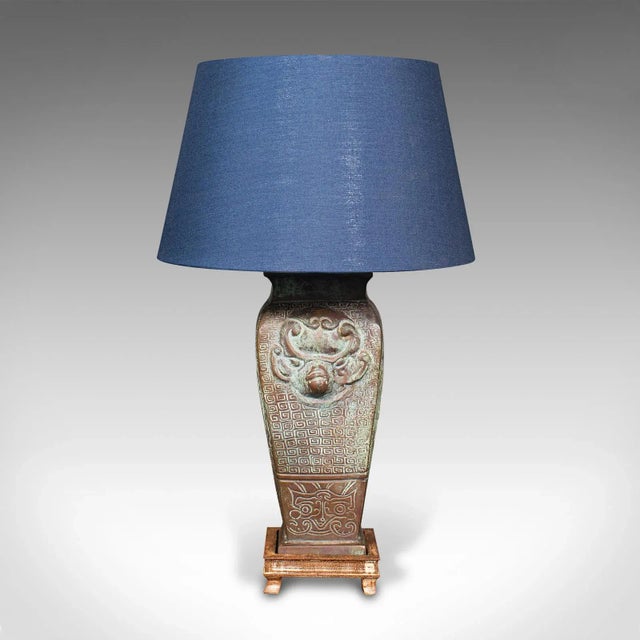 Rustic 1970s Vintage Oriental Bronze Decorative Table Lamp For Sale - Image 3 of 11