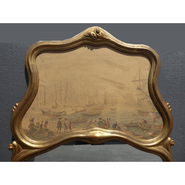 1930s Vintage Trumeau Wall Mantle Mirror Made in Italy Picture of Boats in Harbor For Sale - Image 5 of 13